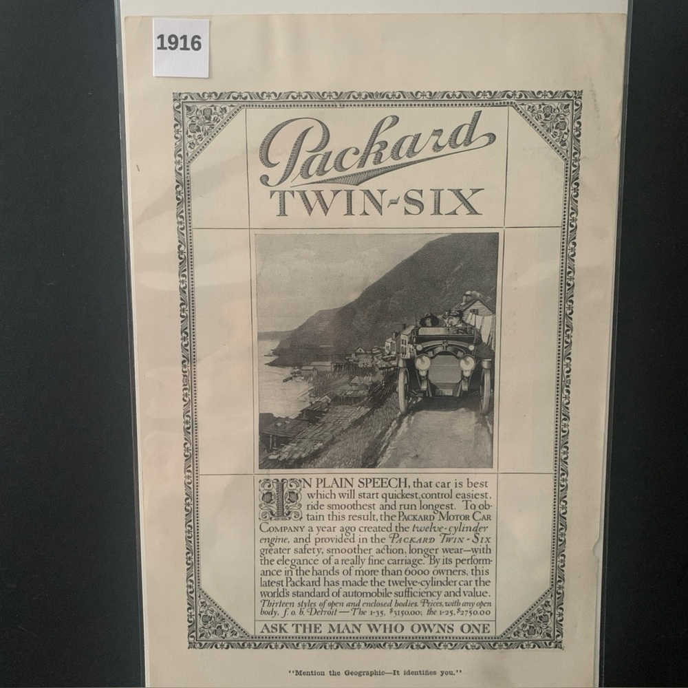 Vintage 1916 Packard Twin Six in Plain Speech Ad Advertisement